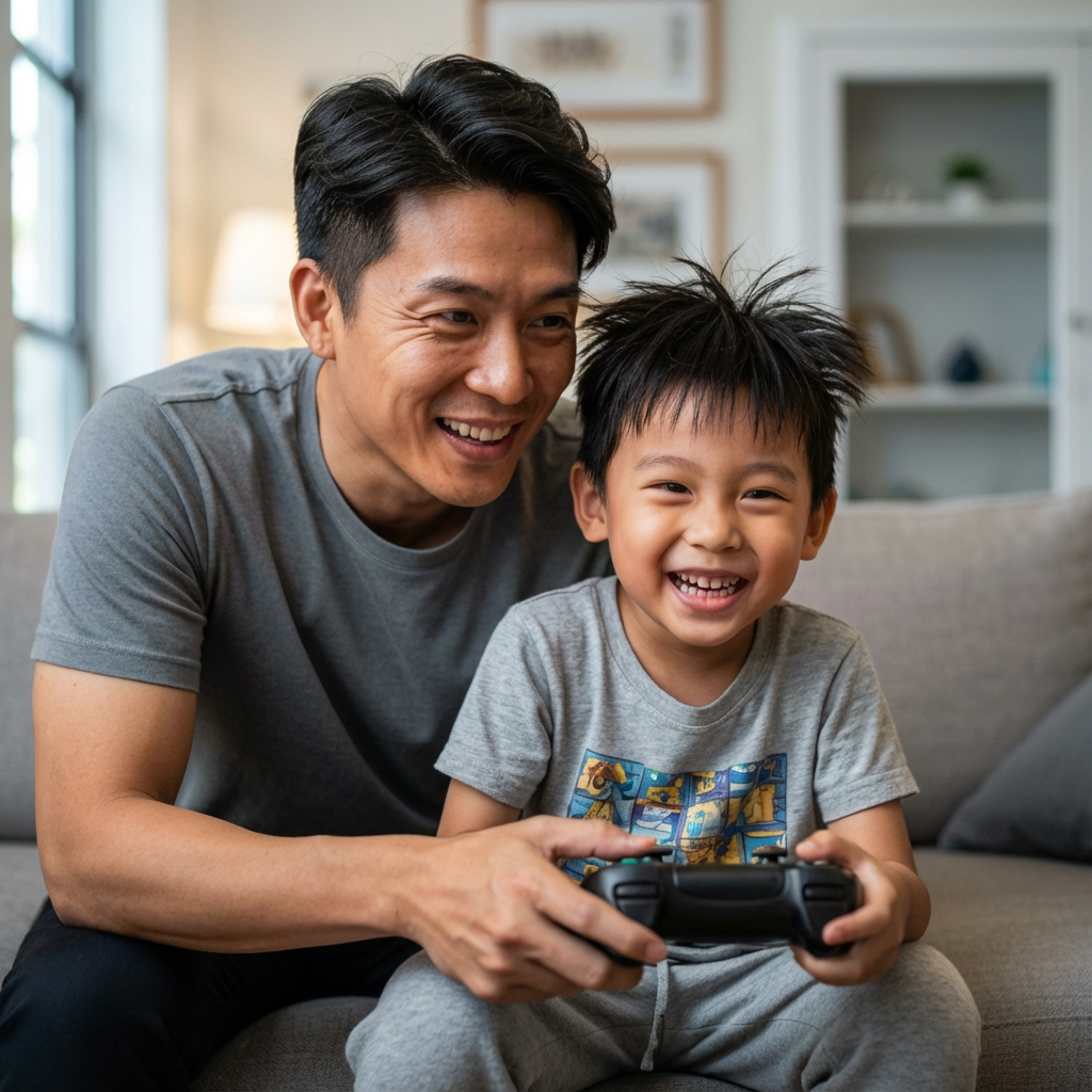 Family enjoying gaming together